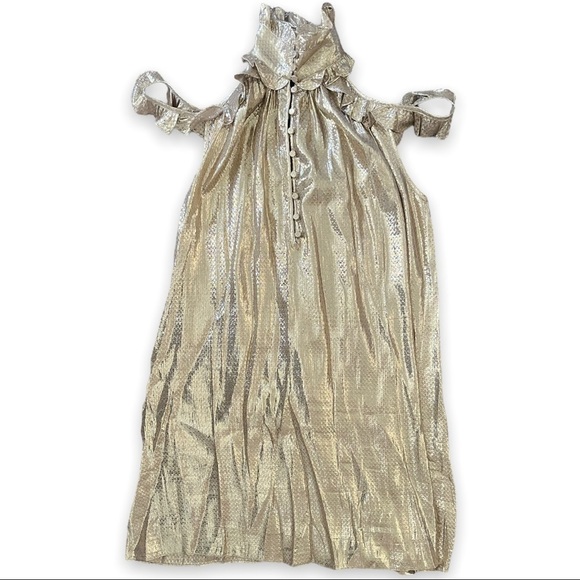 NWT Rachel Zoe Metallic Gold Ruffle High Neck Mini Dress sz 0 - Picture 2 of 12